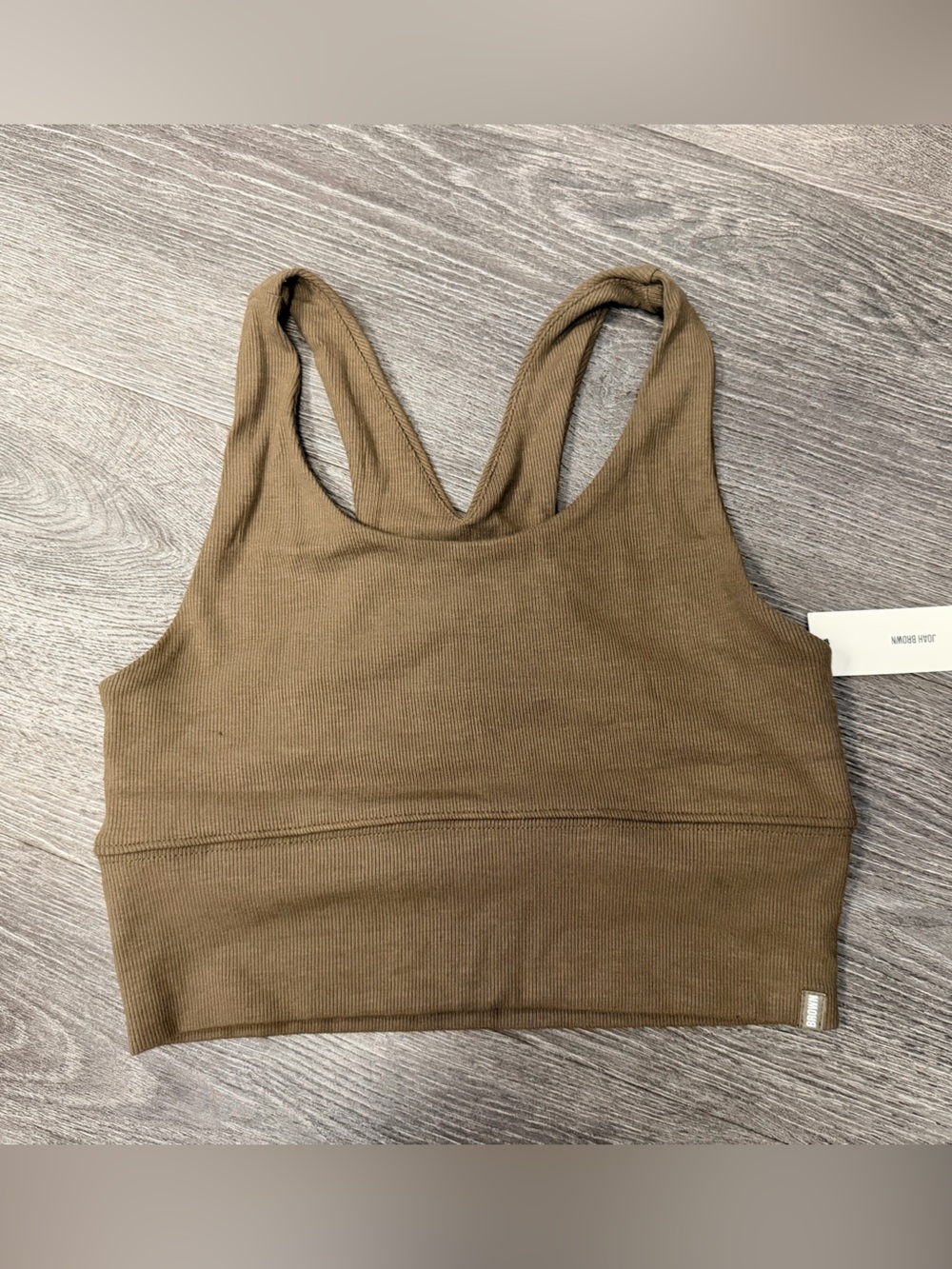 Joah Brown Ribbed Racerback Crop Tank in Olive Brown